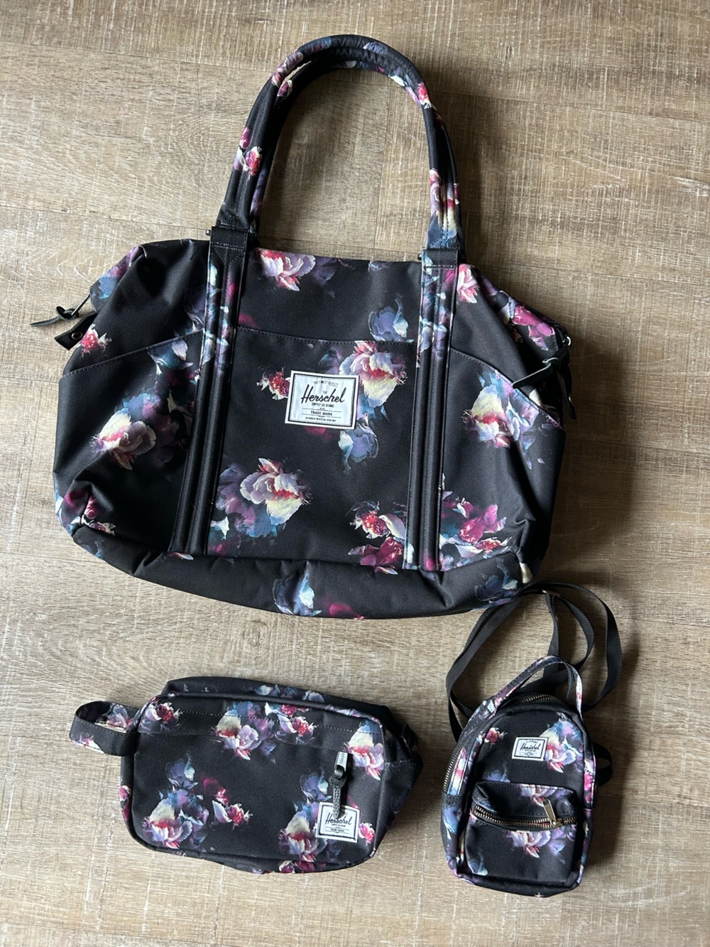 Herschel Supply Co 3 Piece Matching Floral Tote Mini Backpack Pouch Bag Set
